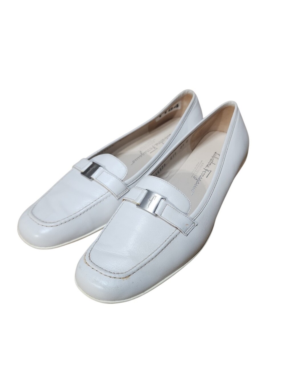 Salvatore Ferragamo Boutique White Leather Loafers Flats 8.5B Italy - Picture 2 of 14